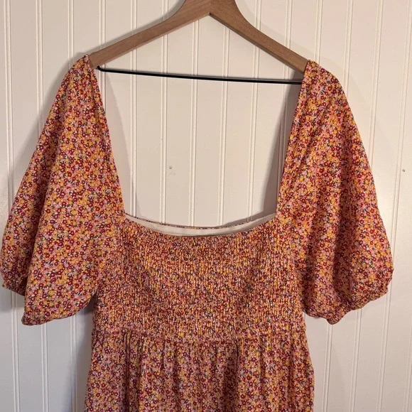MINKPINK Floral High Low Puff Sleeve Square Neck Dress 100% Cotton Size Medium - Picture 5 of 14